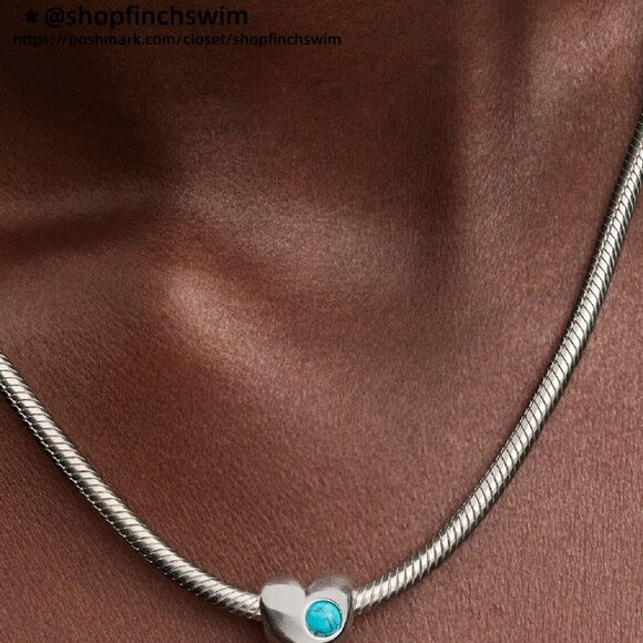 Pandora Engravable Turquoise Blue Stone Heart Charm - Picture 3 of 5